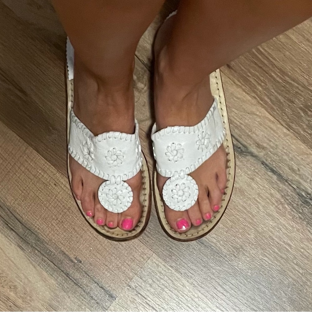 White Leather Sandals, Jack Rogers Size 6